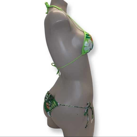 Recco Brazilian Tropical Green Side Ties Bikini Set New With Tags - Picture 2 of 3